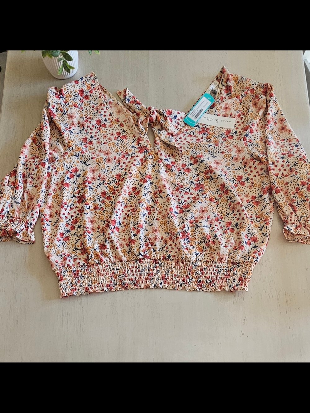 nine britton Lana Back Tie Detail Cropped Blouse